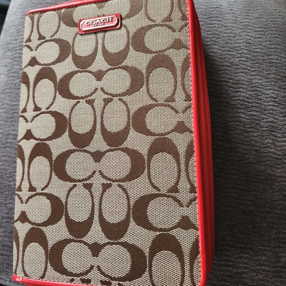 Coach Tan and Coral Signature I Pad Case. 8 3/4 by 5 1/2 In - Picture 2 of 5